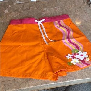 No Boundaries Orange Shorts with Pink and White Details